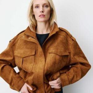 Oversized suede-effect high-neck jacket camel Arielle
